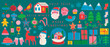 Christmas set of graphic elements, hand drawn style - cute objects, snowmen, Santa Claus and other elements.
