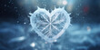 heart shaped ice fractal snowflake against blue background