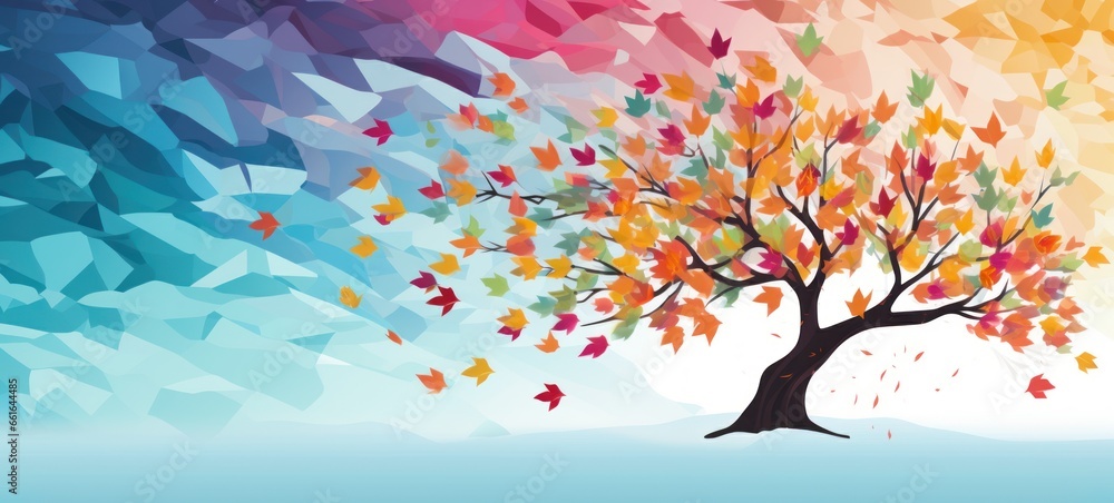 Abstract banner background with a tree featuring colorful leaves ...