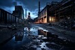 desolate nighttime ruins of a former industrial site. Generative AI