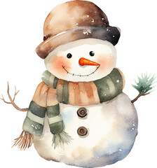 Poster - Snowman watercolour illustration created with Generative AI technology