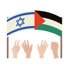 Canvas Print - israel and palestine flags with hands