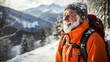 Senior man enjoys nature while cross country skiing