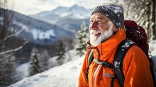 Senior Man Enjoys Nature While Cross Country Skiing