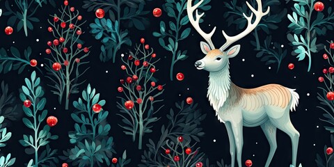 Wall Mural - christmas pattern with a red and white deer Generative AI