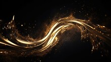 An Image Of Spinning Gold Particles Suspended In A Liquid, With A Glowing Light.