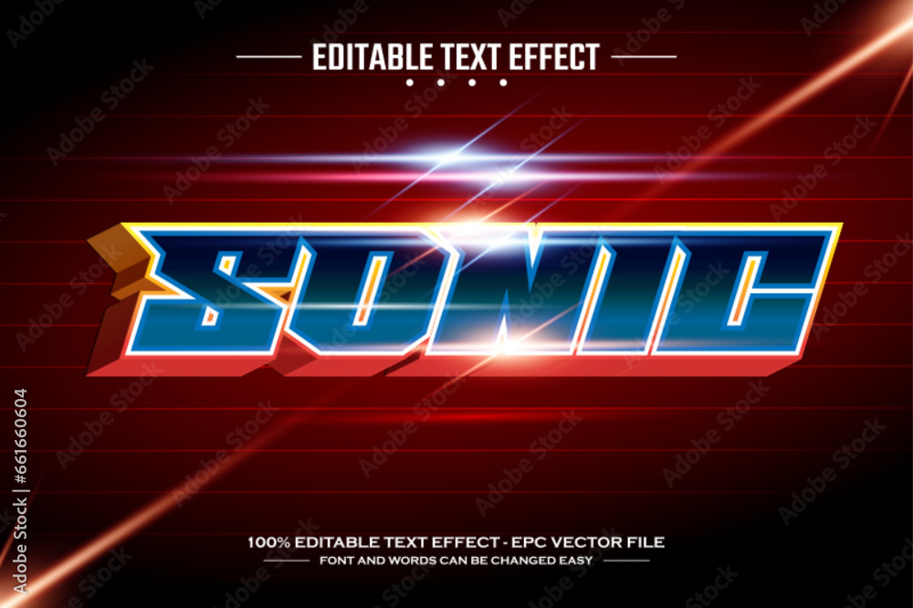 Writing Sonic Design Sonic 3D editable text effect template Stock Vector | Adobe Stock