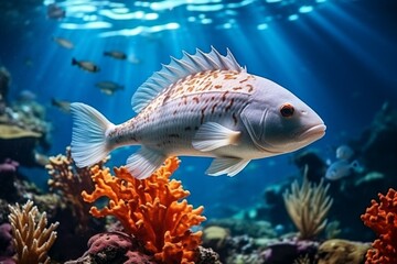 Fish underwater. Background with selective focus and copy space