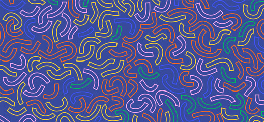 Sticker - Colorful doodle pattern. Funny vibrant pattern. Colorful outline curved lines isolated on blue background.