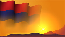 Armenia Waving Flag Background Design On Sunset View Vector Illustration