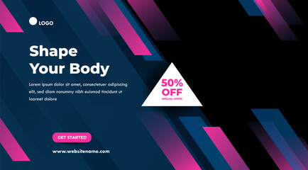 Landscape social media template or banner themed sport. Gradient abstract banner. Template for landing page design or website background