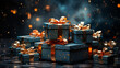 Luxury gift boxes, stars and ribbons, colorful gifts, Generative AI