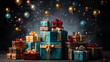 Luxury gift boxes, stars and ribbons, colorful gifts, Generative AI