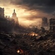   a city destroyed by war  in the concept of world peace. generated ai 