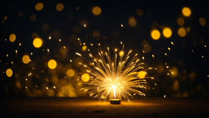 yellow fireworks over the city sky background