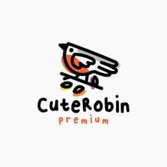 Wall Mural - robin bird quirky playful outline cartoon logo vector icon illustration