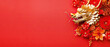 Dragon and red and gold paper flowers Chinese decoration background for 2024 lunar new year concept