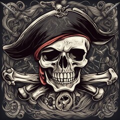 Sticker - pirate skull illustration