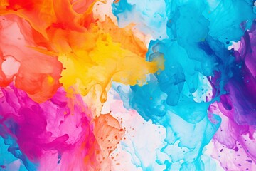Leinwandbilder - Generative AI : Splashing colorful watercolor colors on paper to create a background texture