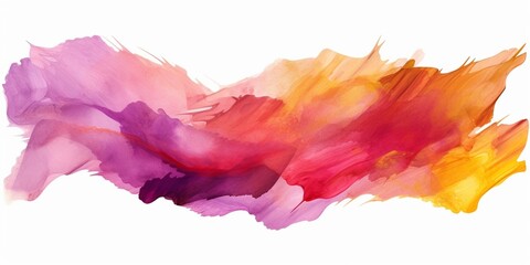 Leinwandbilder - Generative AI : abstract watercolor brush strokes isolated on white, creative illustration, artistic color palette, grungy smear, red purple pink gold, fashion background