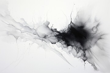 Aufkleber - Generative AI : Art of Watercolor. Black spot on watercolor paper. Abstract gray spot on white background. Ink drop. Gray color.