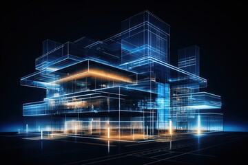 Sketch design of wireframe of building. Digital project visualization.