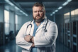 © Niks Ads - Overweight or fat doctor in uniform with stethoscope