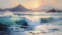 A Painting Of Waves Crashing On A Beach
