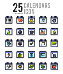 25 Calendars Lineal Color icon pack. vector illustration.