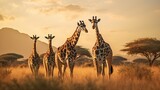 Fototapeta  - two giraffe standing in the savannah in the wild.