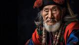Fototapeta Tulipany - Old Asian pensioner in traditional costume