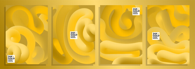 Wall Mural - abstract 3D golden worm cover background design set