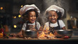 two afro ethnic kinds cooking christmas cookies at kitchen