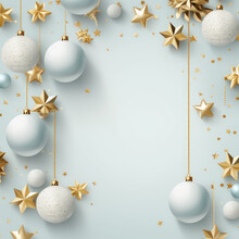 Luxurious Golden Background, Sparkling With Golden Snowflakes And Sparkling Balls For Christmas. Elegant Pastel Tones For Printing, Christmas Cards, Wallpaper, Banners, Invitations.