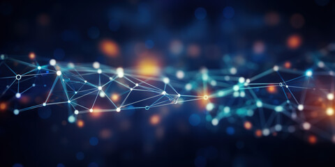 Blurred abstract lines and dots connected network technology data center concept background soft focus