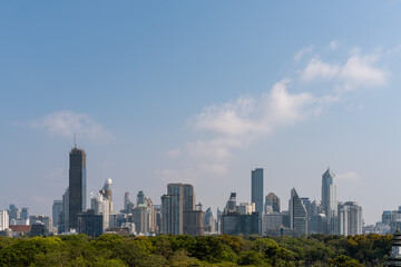  Bangkok city panoramic view on Lumpini park and skyscrapers