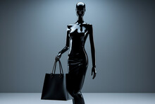 Black Lifeless Mannequin Holding Stylish Shopping Bag, Generated AI