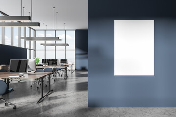 Wall Mural - Panoramic blue open space office interior with poster