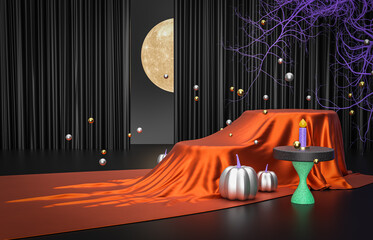 Poster - Halloween background with a podium for product display. 3d rendering.