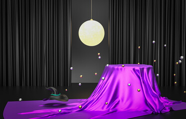 Poster - Halloween background with a podium for product display. 3d rendering.