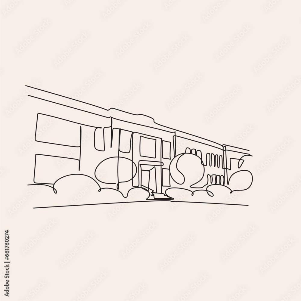 Classical building with columns in continuous line art drawing style ...