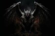 Dark supernatural entity with menacing wings and devilish horns. Generative AI