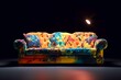 Couch with vivid highlights on a plain backdrop. Generative AI