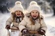 © Jhon - Winter Wonderland, Little Sisters Embrace the Joy of Sledding