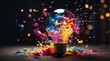 Colorful Brainstorm Creative Light Bulb Explodes with colorful paint and colors