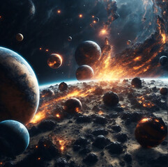 planetary collisions and explosions in space. generative ai