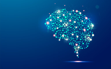 concept of biotechnology or machine learning, graphic of brain shape combined with biological element