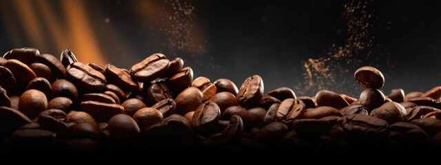 Wall Mural - coffee beans on a brown background