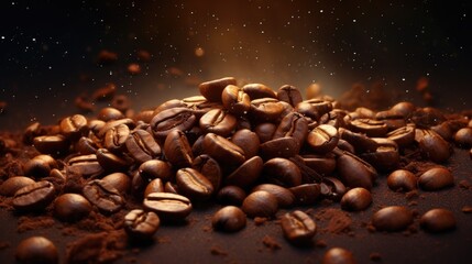 Wall Mural - coffee beans on a brown background