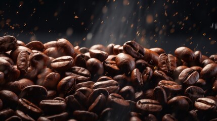 Wall Mural - coffee beans on a brown background